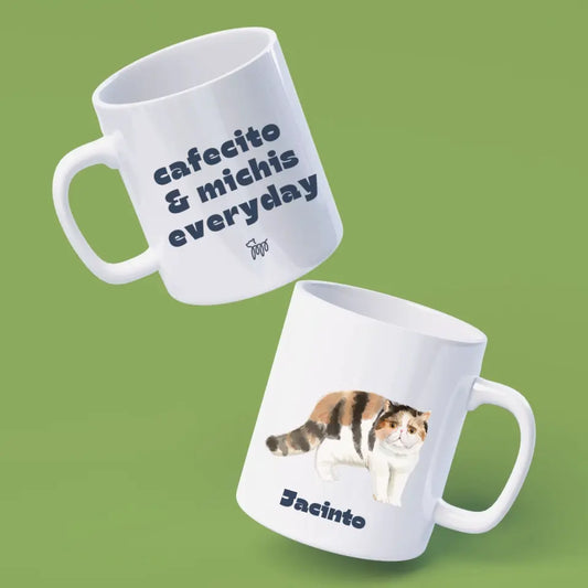 Cafecito & Michis Everyday - Taza Personalizada con Frase + Ilustración en Acuarela